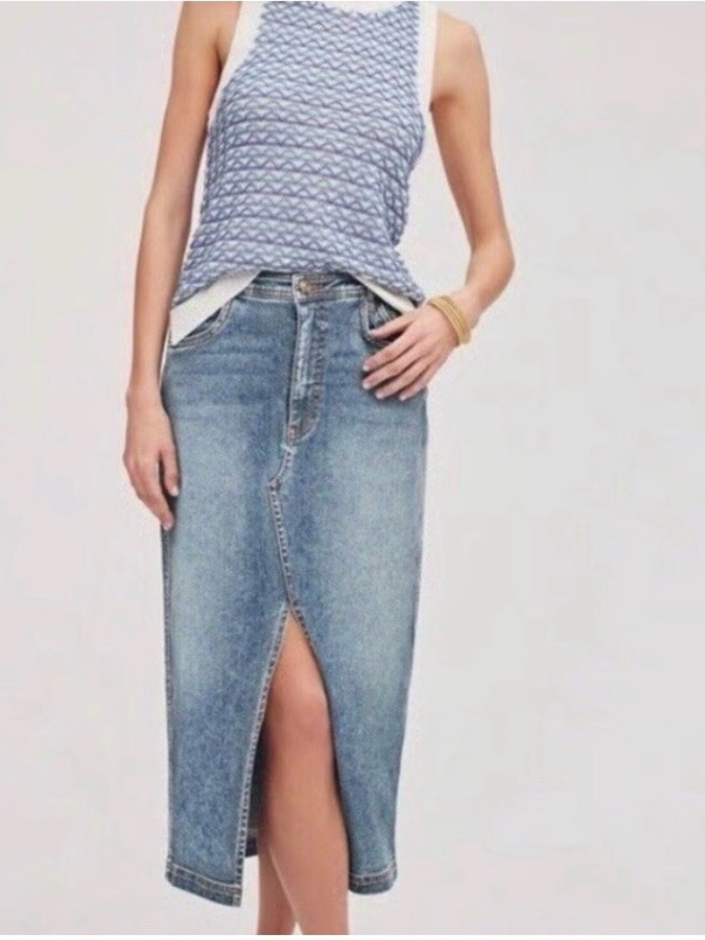 NWOT Sam Edelman Kori Midi Split Front Denim Jean Pencil Column Skirt sz 30